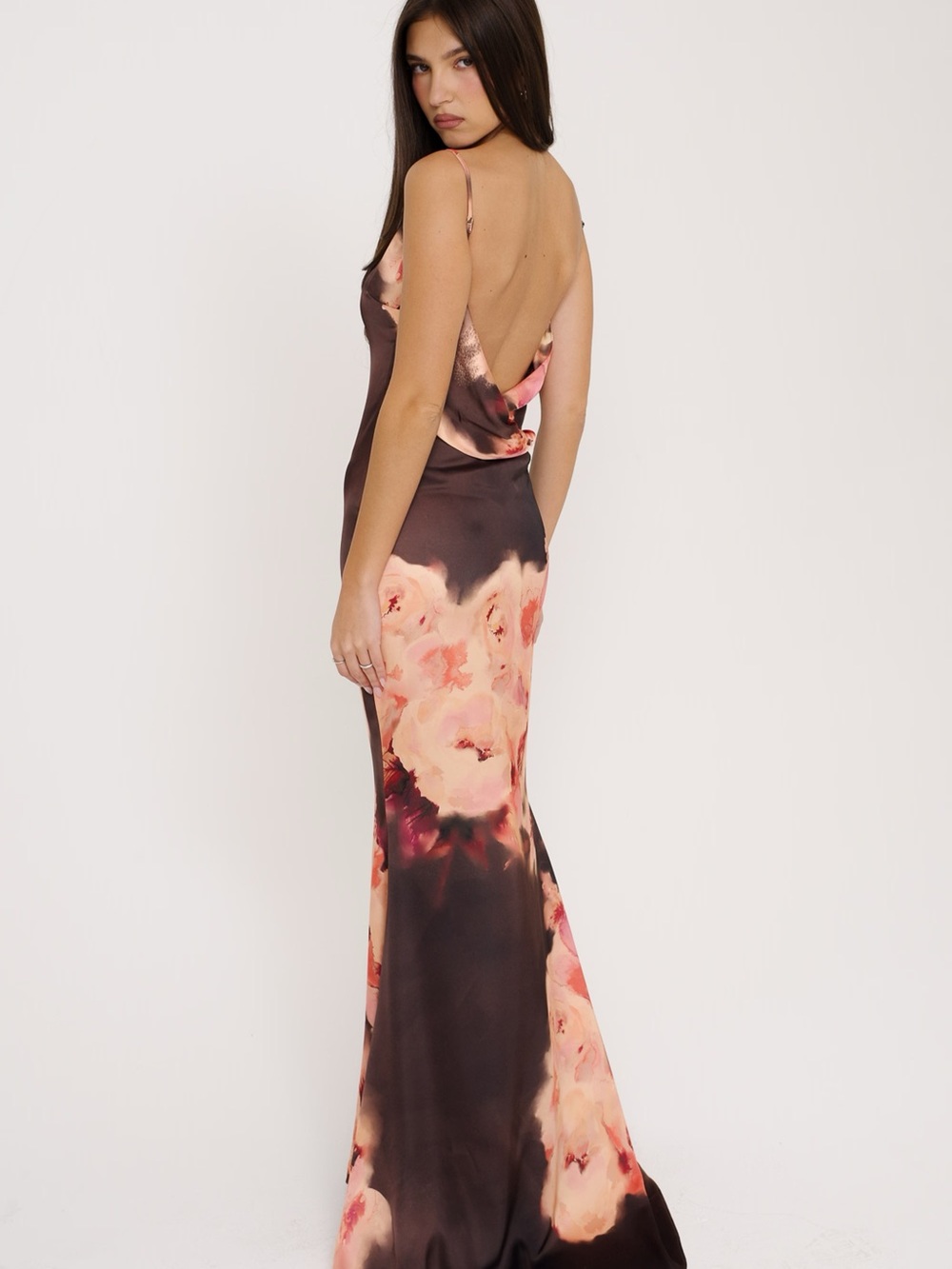 House of CB Brown Maxi Slip Dress with Blush Floral Print - Picture 3 of 8